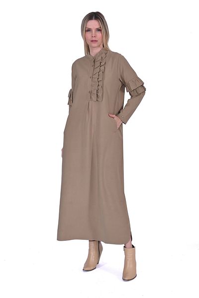 Invee INVEE 6925 Φόρεμα Camel με βολάν