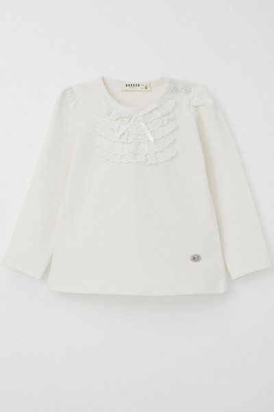 Breeze Baby Girl Long Sleeve T-Shirt with Laced Bow, 6 Months-2 Years, Ecru