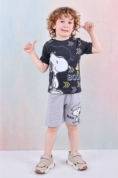 Yağmur Giyim Pjkskt Snoopy Pattern Gray Shorts Boy's Short Sleeve Suit 7603-g