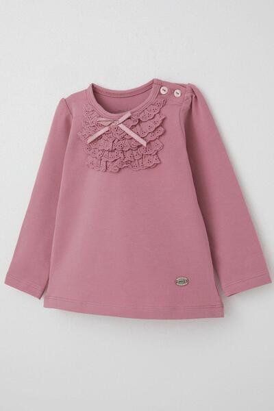 Breeze Baby Girl Long Sleeve T-Shirt with Laced Bow, 6 Months-2 Years, Plum