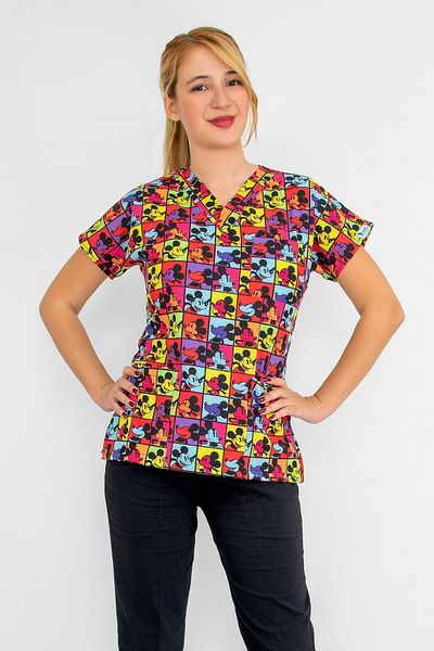 Nur Medikal Giyim Tricou unisex roz cu tematica Mickey pentru doctori și asistente, spital, chirurgie, model unic.
