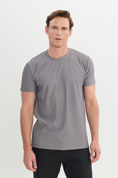 AC&Co / Altınyıldız Classics Ανδρικό ανοιχτό γκρι Slim Fit Slim Fit Crew Neck Stretch T-shirt