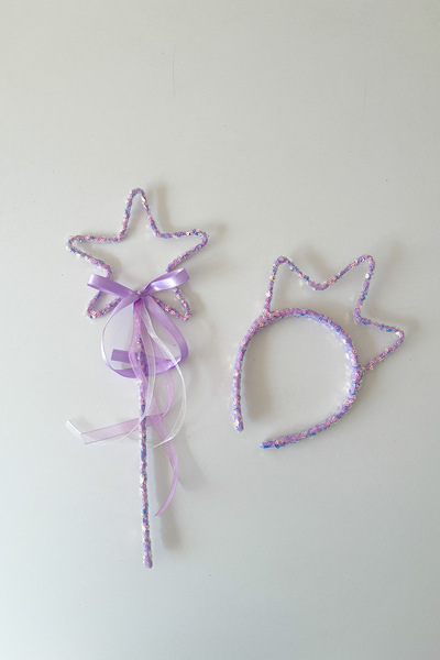 COOLMINIES Pul Payet Kız Çocuk Taç Yıldız Değnek Asa-LİLA Hologram