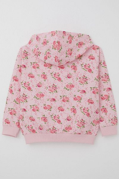 Breeze Pink Zipper Hooded Cardigan for Girls, 1.5-5 Years Old, Flower Pattern