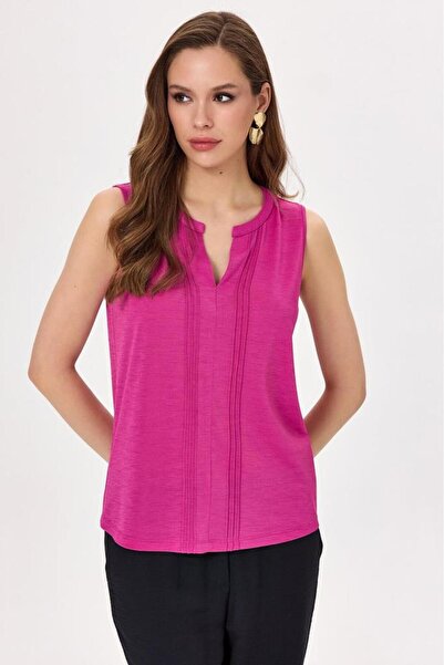 İKİLER Hakim Yaka Önü Nervürlü Kolsuz Bluz 025-1033