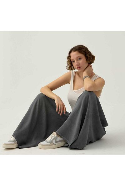 pier moda Pocketless Loose Viscose Trousers - Gray Color Baggy - 100% Cotton Fabric. Breathable Organic Product