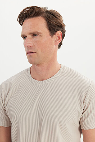 AC&Co / Altınyıldız Classics Ανδρικό ελαστικό μπλουζάκι Stone Slim Fit Slim Fit Crew Neck