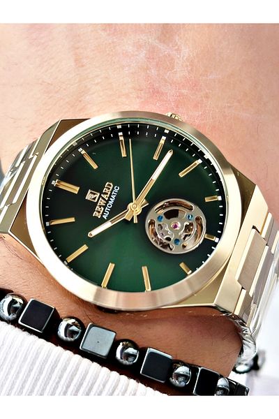 Reward Gold Color Automatic Winding Steel Band Men's Wristwatch + Bracelet