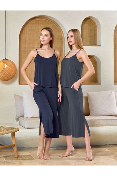Cossy By Aqua 25558 Women's Indigo Strap Modal Capri Suit