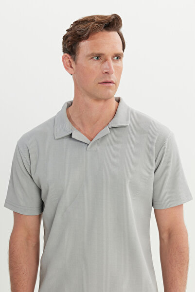 AC&Co / Altınyıldız Classics Men's Light Gray Relax Fit Relaxed Cut Polo Neck T-Shirt