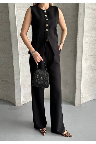 olalapasha الموسم الجديد سترة السراويل بدلة مزدوجة / أنيق زر التفاصيل مبطنة V...