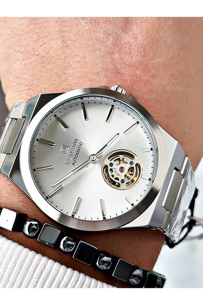 Reward Silver Color Automatic Winding Steel Cord Men's Wrist Watch + Bracelet