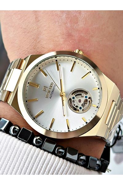 Reward Gold Color Automatic Winding Steel Band Men's Wristwatch + Bracelet