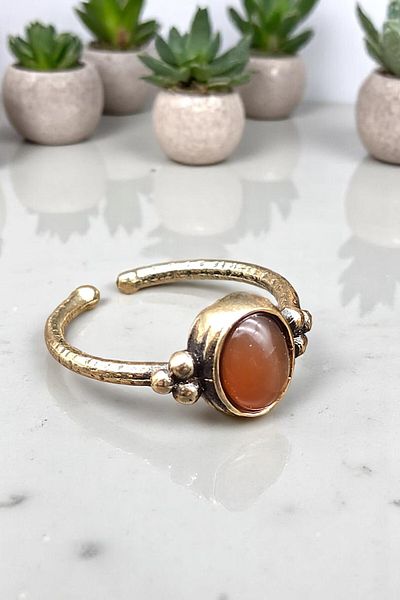 NBS Beautiful Naturel Stones Agate Copper Trend Elegant, Thin Design Ring Adjustable (Gift, Daily, Combination)