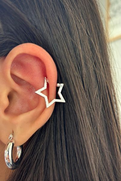 Leo'Stone Star Design Compression Earcuff Cartilage Earrings