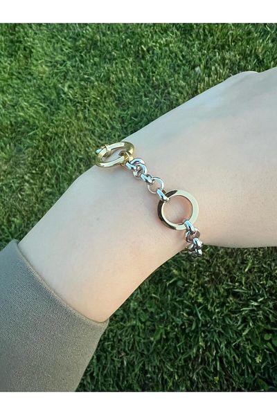 Glowy&Co. Dual Loop Gold-Silver Tarnish Stainless Steel Bracelet