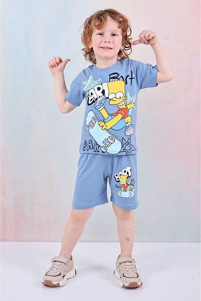 Yağmur Giyim PJKSKT Simpson Pattern Blue Shorts Costum pentru băiat cu mânecă scurtă 7616-M