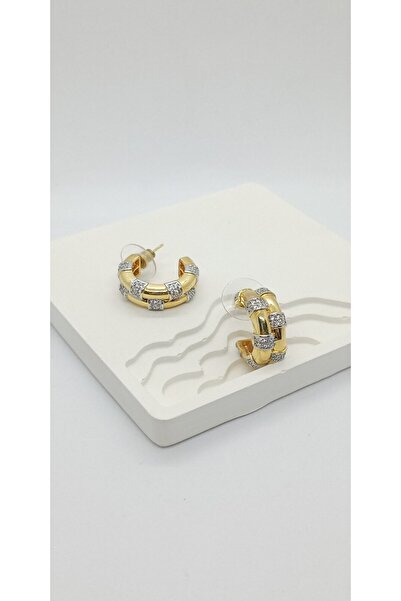 ndjewelry أقراط نصف دائرية سميكة مع تفاصيل حجرية