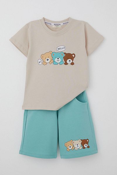 Breeze Baby Boy Shorts Set Cute Friends Printed 9 Months-3 Years, Beige