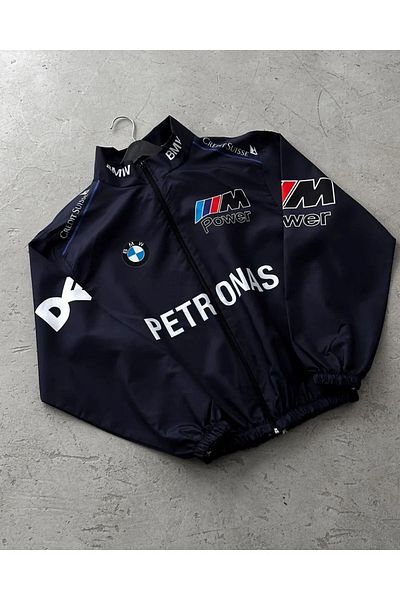 memetti m şekil BMW //m Retro Unisex Black Digital Printed Oversize Raincoat - Parachute Fabric, Windbreaker
