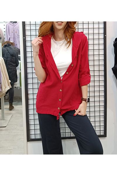 Butik Şans Hooded Seasonal Shirt Jacket with Guipure Detail on the Back
