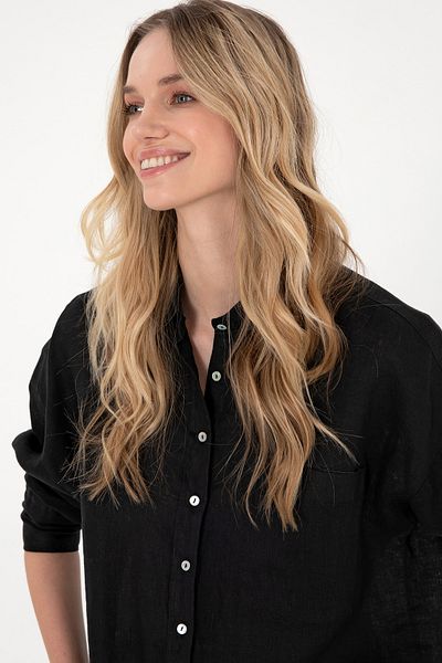 U.S. Polo Assn. Cămașă cu mânecă lungă din in negru pentru femei 50299794-VR046