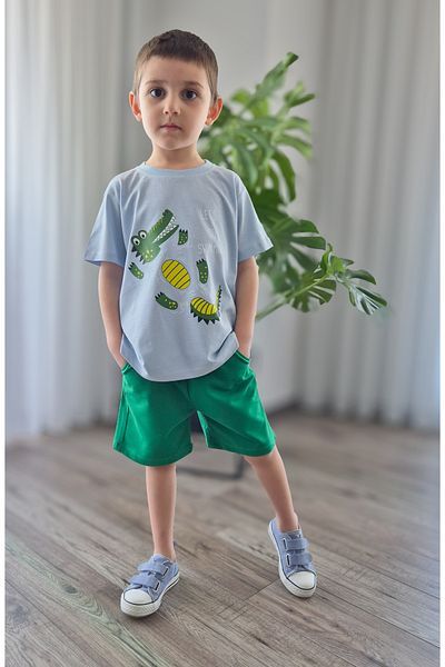 BALKABAĞI Set Crocodil Plutitor Tricou Albastru Pantaloni Scurt Verde Băieți