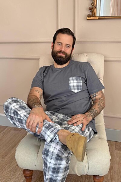 Pijamaevi Smoked Plaid Pocket Detail Short Sleeve Men's Pajama Set