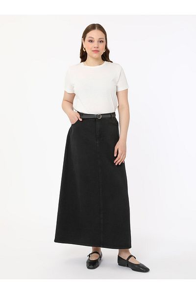 ALİA Large Size Denim Skirt - Black - Alia
