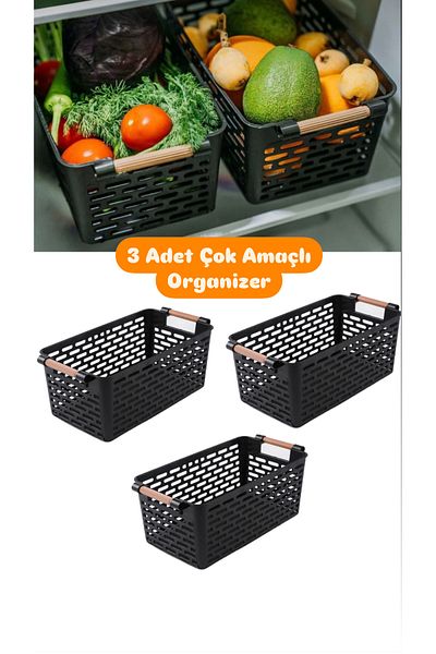 Palica 3 Pieces Black Multi-Purpose Organizer - In-Cabinet Organizer Cutlery Holder Bathroom Organizer