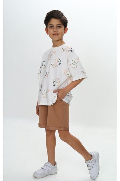 Toontoy Boy's Elephant Printed Shorts Suit