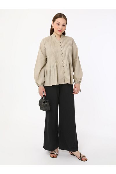 ALİA Plus Size Black Elastic Waist Trousers - Alia