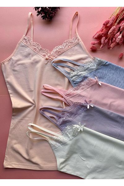 Elosia Pure Belle 5-Pack Lace Cotton V-Neck Women's Undershirts Elegant Meeting of Elegance and Comfort