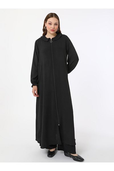 ALİA Μαύρο Plus Size Ferace με φερμουάρ - Alia