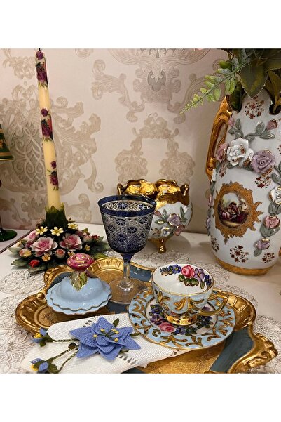 Handmade ESTERHOMEDECOR 6 Kişilik renkli el boyama kahve fincan takımı 6 farklı renk