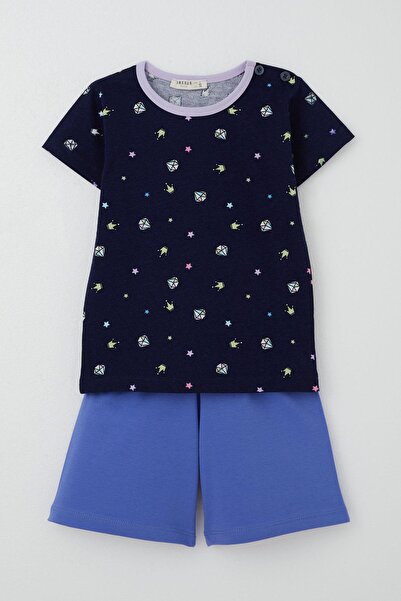 Breeze Kız Bebek Şortlu Pijama Takımı Taç Desenli 9 Ay-3 Yaş, Lacivert