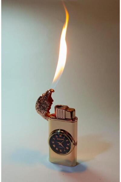 abnturk 2 Noktadan Yanan Kartal Başlı Saatli Çakmak Metal Saat Normal Stil Yanan ve Pürmüz gibi Yanan Çakmak