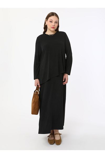 ALİA Plus Size Suit Look Comfortable Dress - Black - Alia