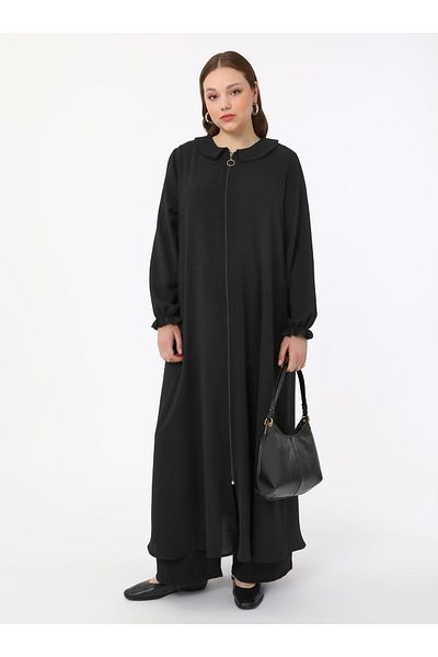 ALİA Μαύρο Plus Size Ferace με φερμουάρ - Alia