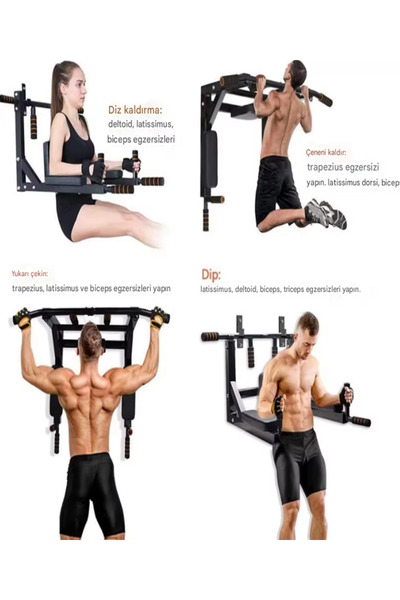 Tisul 3in1 Büyük Duvara Monte Duvar Barfiks Dips arfix Standı Eğzersiz Aleti Fitness Barı