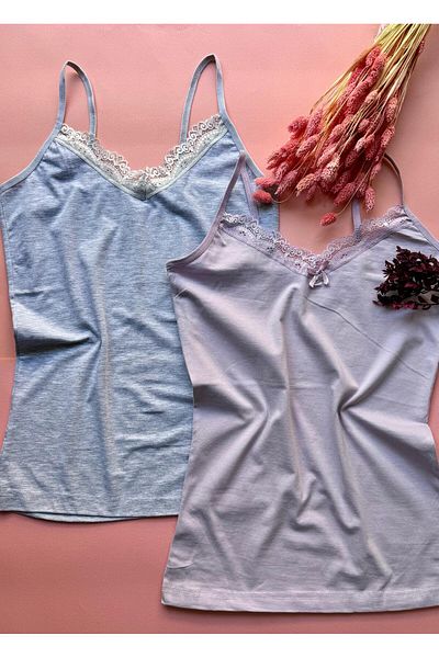 Elosia Pure Belle 2-Pack Lace Cotton V-Neck Women's Undershirt Elegant Meeting of Elegance and Comfort