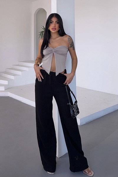 bacc Women's Black Elastic Waist Muslin Woven Trousers Bcbt- 251007