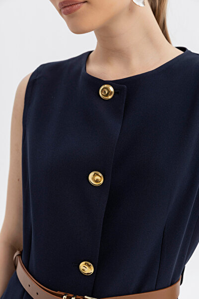 SOFT Stylish Vest with Gold Button Faux Leather Belt