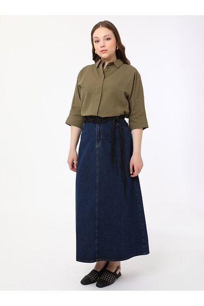 ALİA Plus Size Jeans Skirt - Navy Blue - Alia