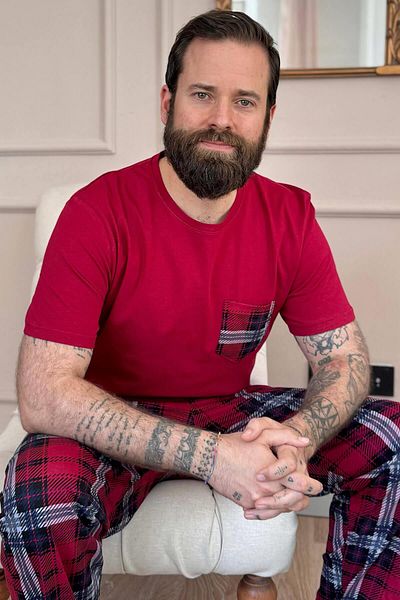Pijamaevi Claret Red Plaid Pocket Detail Short Sleeve Men's Pajama Set