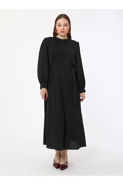ALİA High Collar Large Size Aerobin Dress - Black - Alia