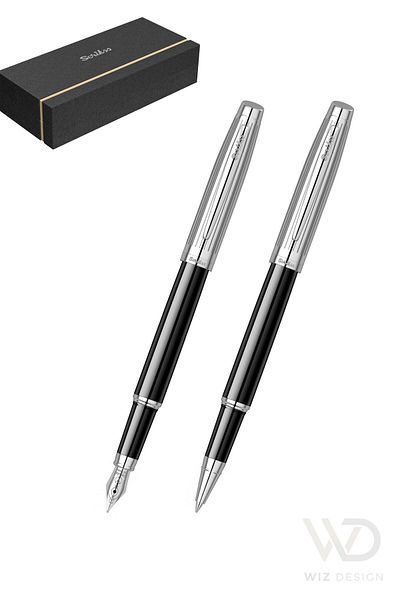 Scrikss 39 Filling Pens - Rollerball Pen Set Black Chrome Special Gift Boxed