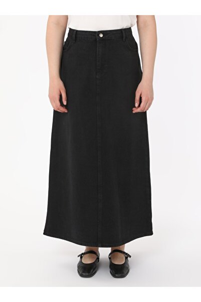 ALİA Large Size Denim Skirt - Black - Alia