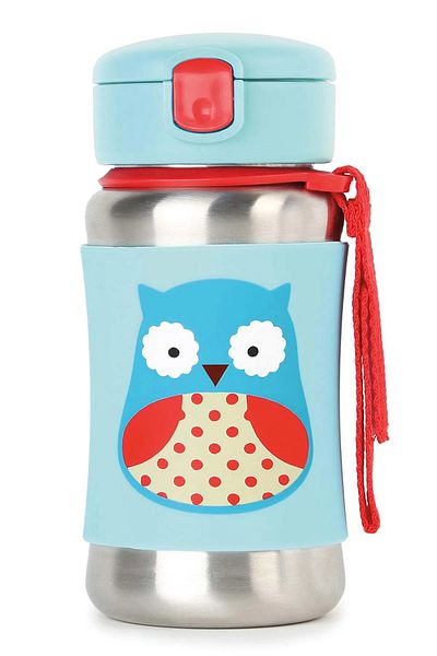 Skip Hop Zoo Stainless Steel Drinking Bowl with Straw Owl