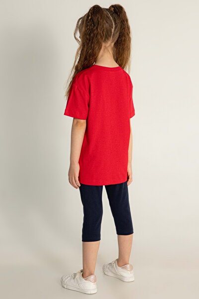 wakawakakidsstore Girl's Suit with Children's Printed Short Tights on the Front - Red